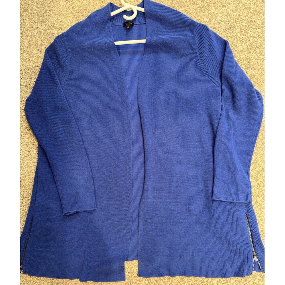 Talbots XL Blue Boyfriend Cardigan. Decorative Side Zippers Sty 4945 Capsule